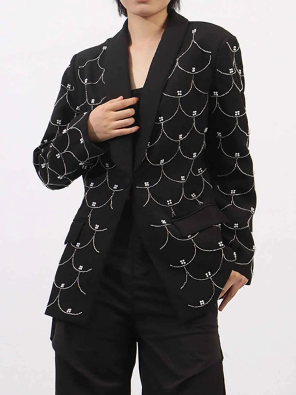 Pearl Detail Long Sleeve Blazer — view 4