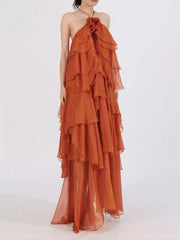 Ruffled Chiffon Halter Neck Maxi Dress — view 6