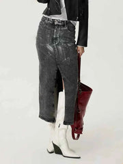 Slit Midi Denim Skirt with Pockets — view 5