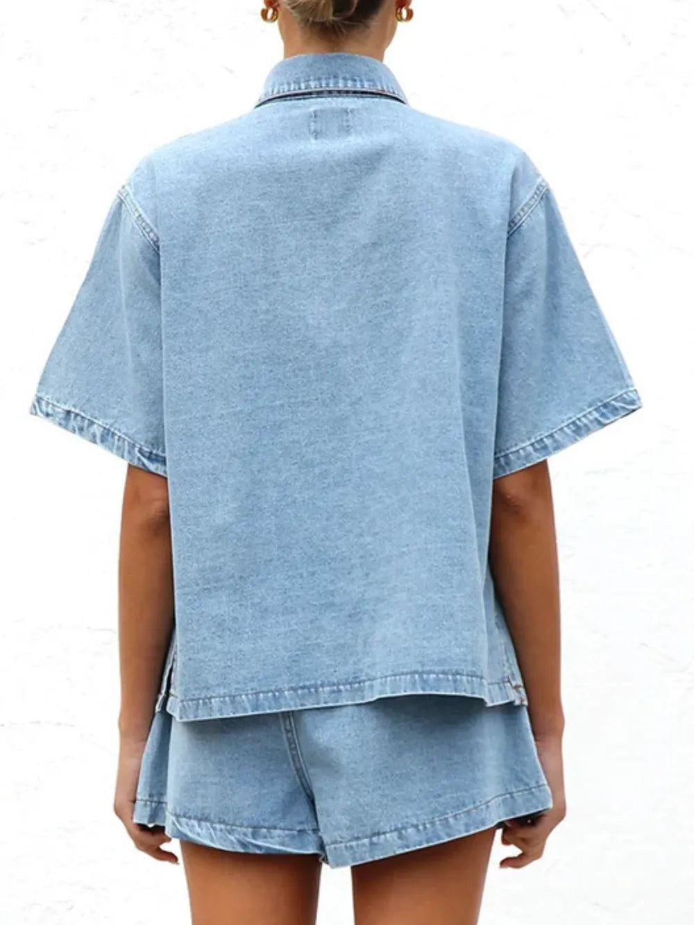 Button Up Half Sleeve Denim Shirt — view 8