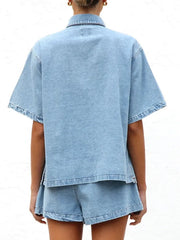 Button Up Half Sleeve Denim Shirt — view 8