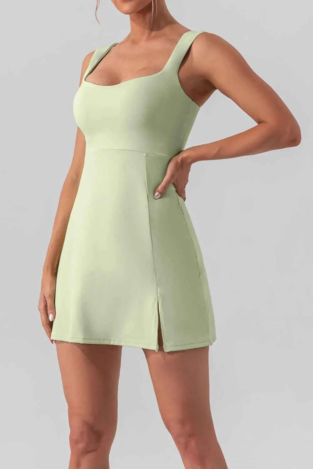 Square Neck Sleeveless Slit Mini Active Dress — view 4