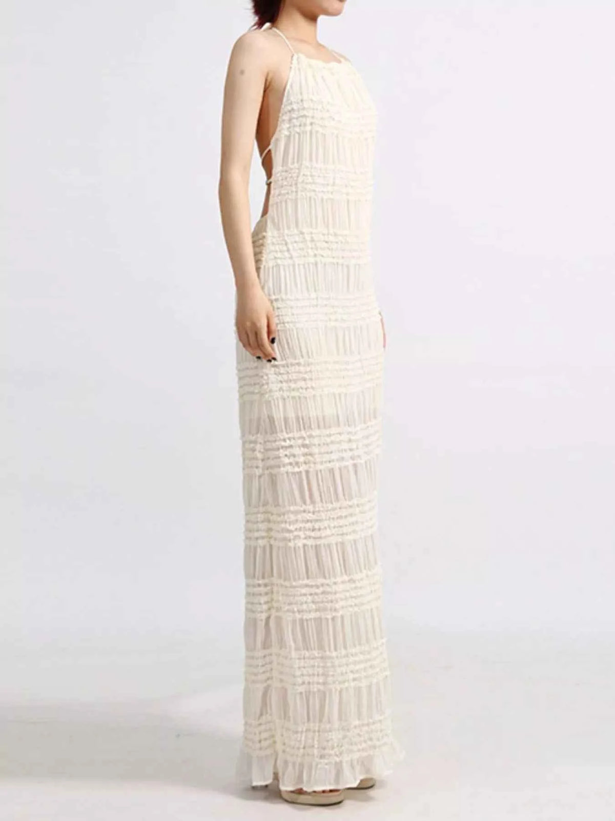 Backless Halter Neck Ruched Maxi Dress