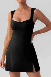 Square Neck Sleeveless Slit Mini Active Dress — view 1