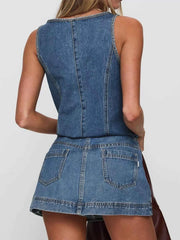 Tie-Front Tank and Skirt Denim Set — view 3