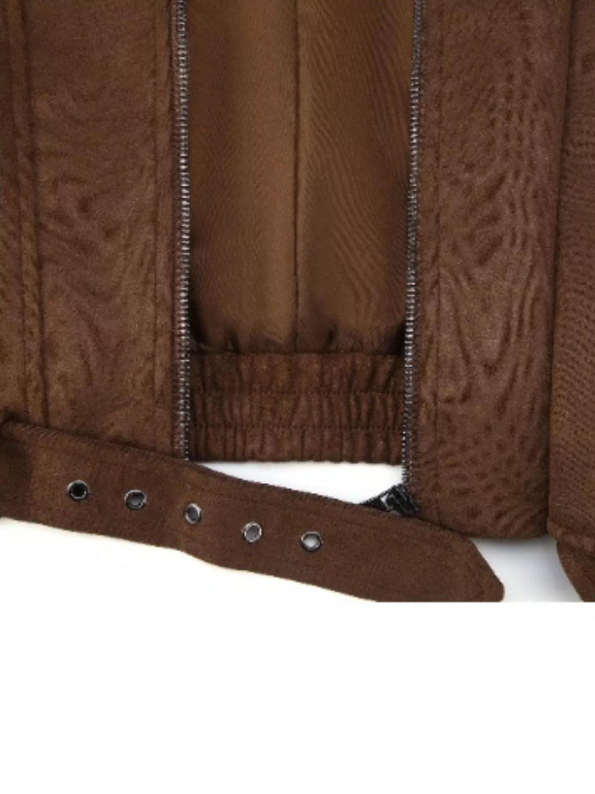 Asymmetrical Zipper Moto Jacket with Belt Detail — view 7