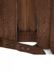 Asymmetrical Zipper Moto Jacket with Belt Detail — view 7