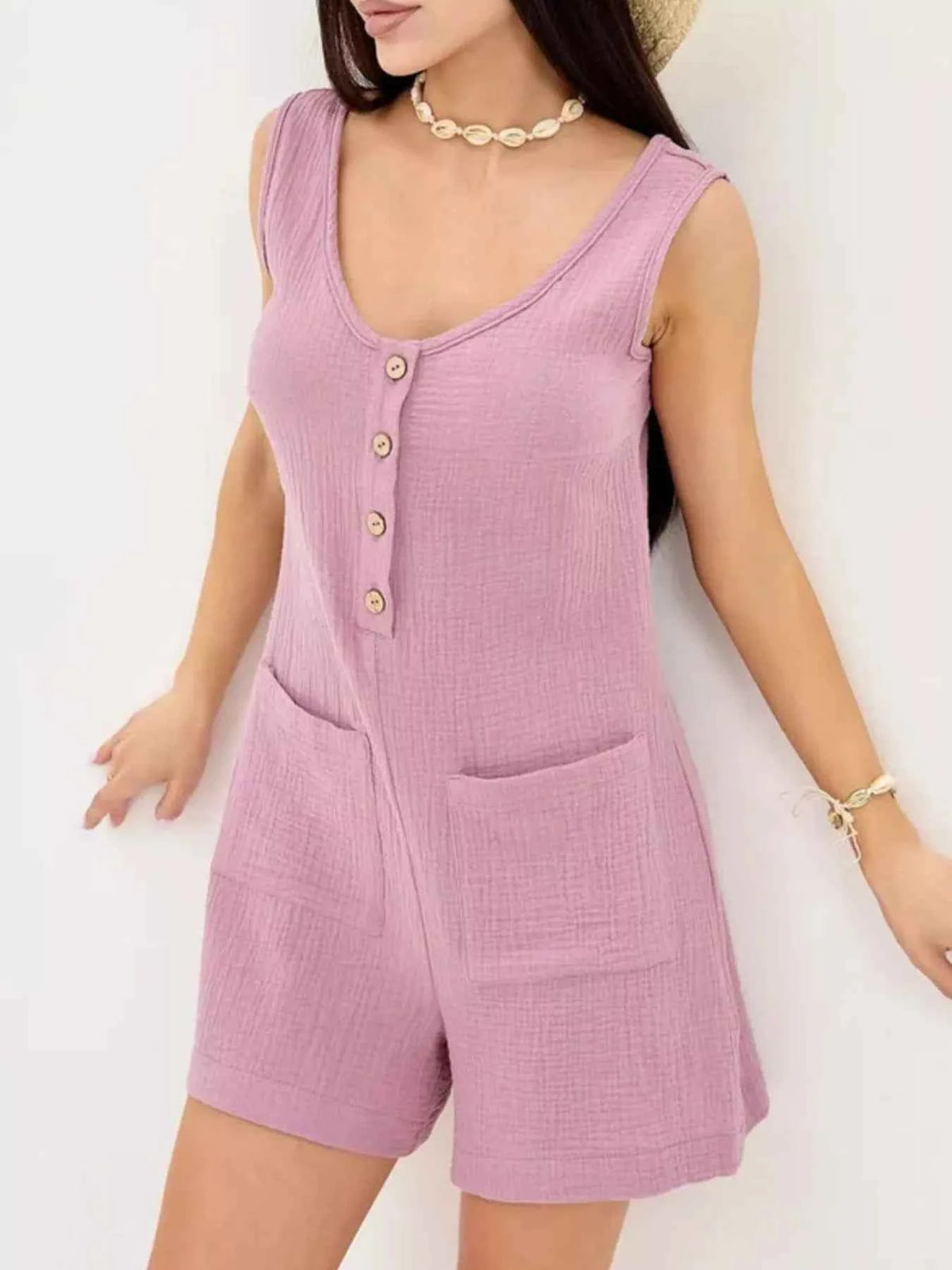 Casual Button-Down Sleeveless Romper — view 1