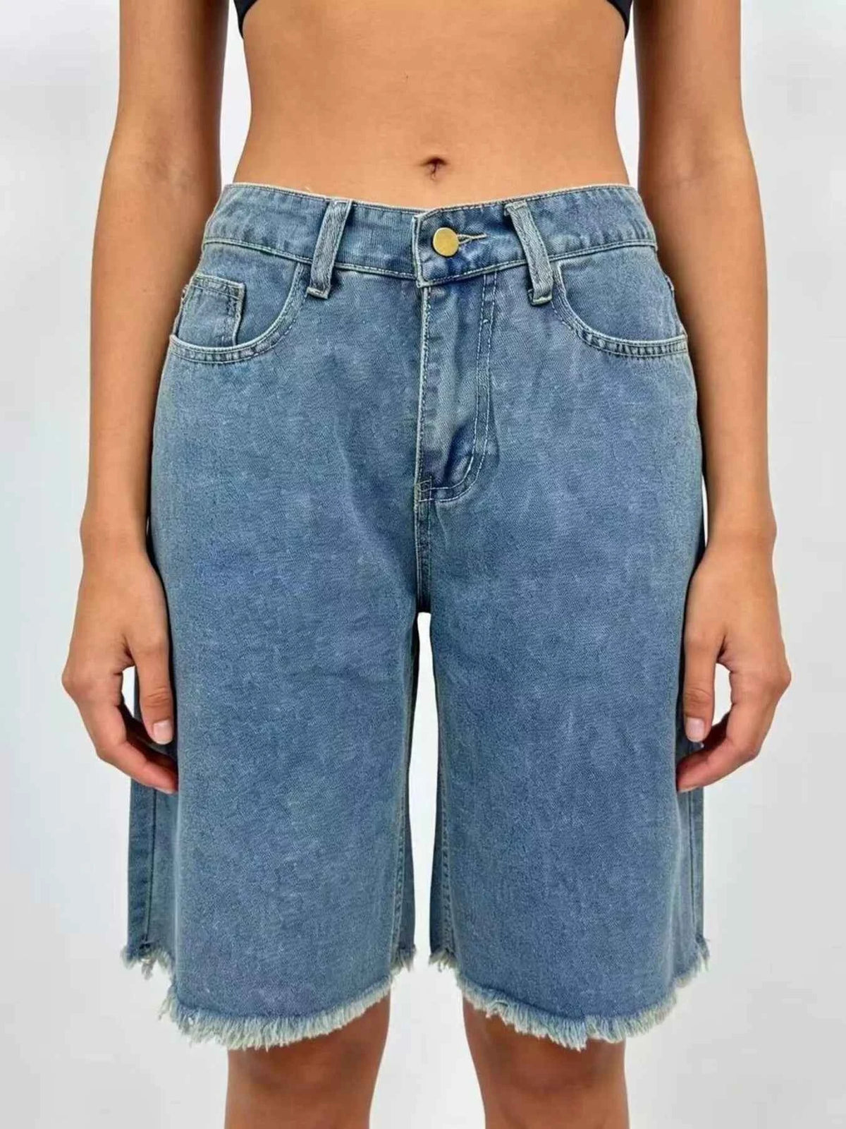Frayed Hem Relaxed Fit Denim Shorts - Effortless Style and Comfort — view 1