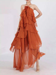 Ruffled Chiffon Halter Neck Maxi Dress — view 4