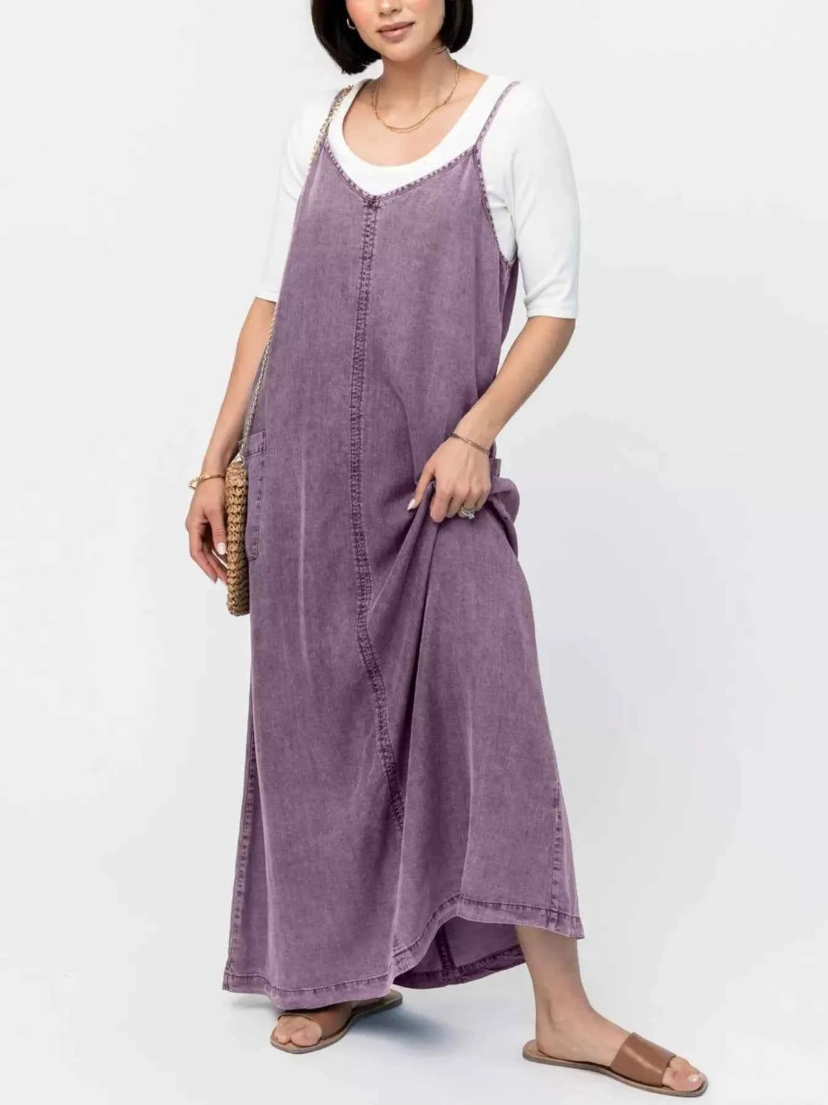 Casual Washed Denim Cami Maxi Dress