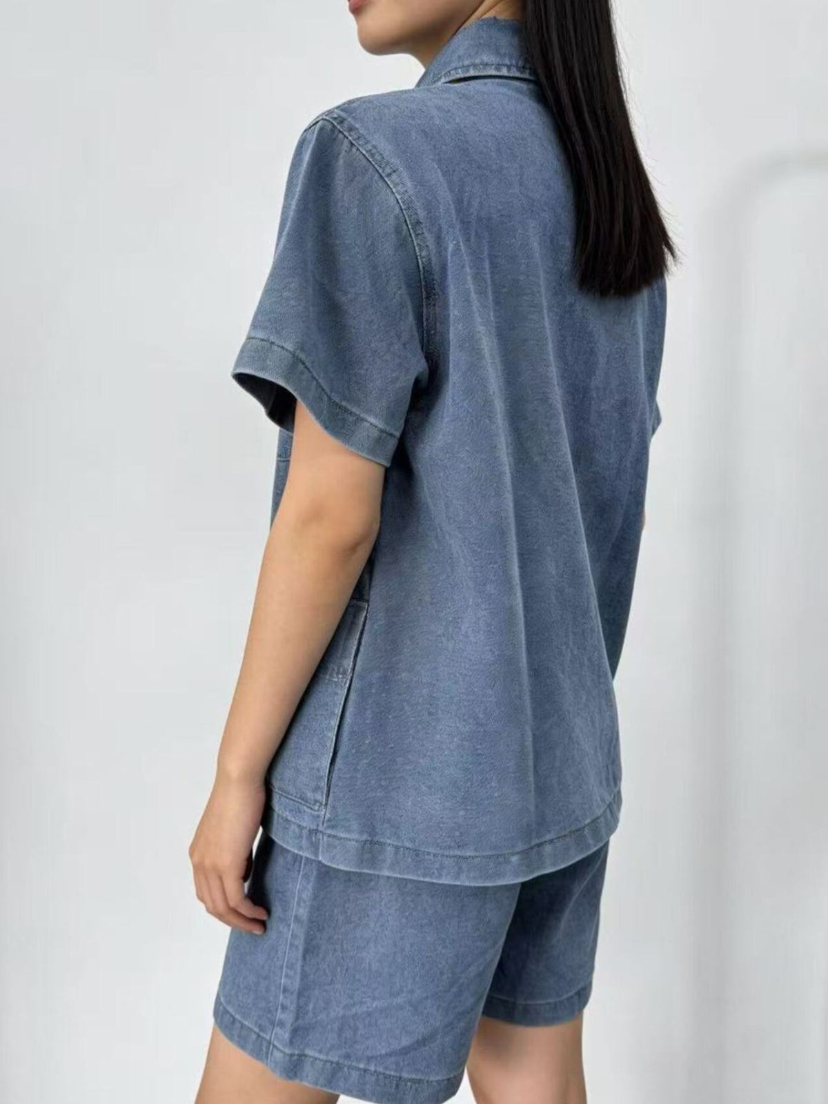 Button Up Short Sleeve Top and Shorts Denim Set — view 5