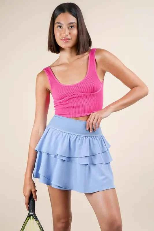 Riffled Tiered Layers Activewear Skirt with Shorts - Stylish & Functional — view 5