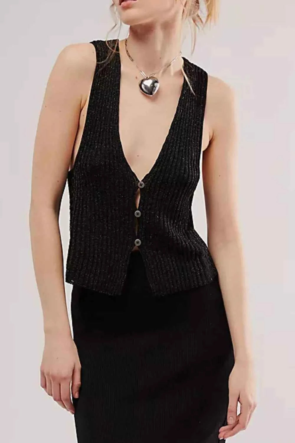 Button Down V-Neck Sweater Vest — view 3
