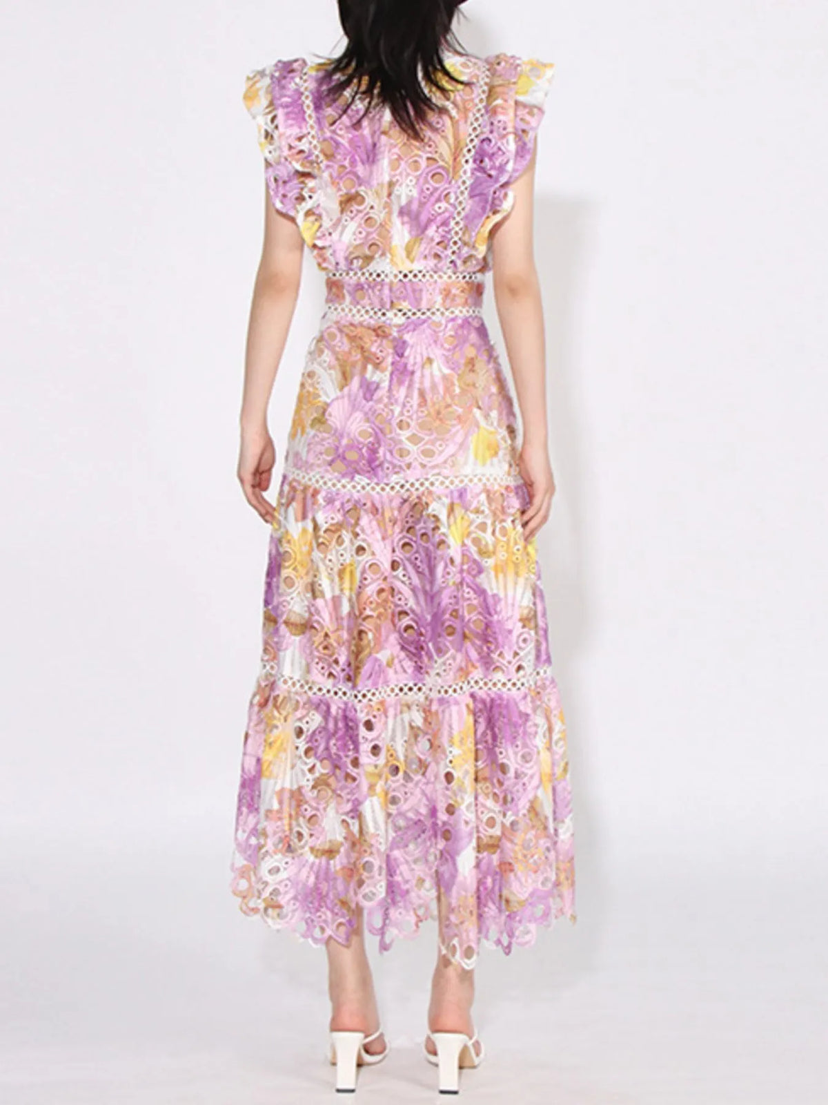 Ruffled Hollow Out Tiered Midi Dress — view 9