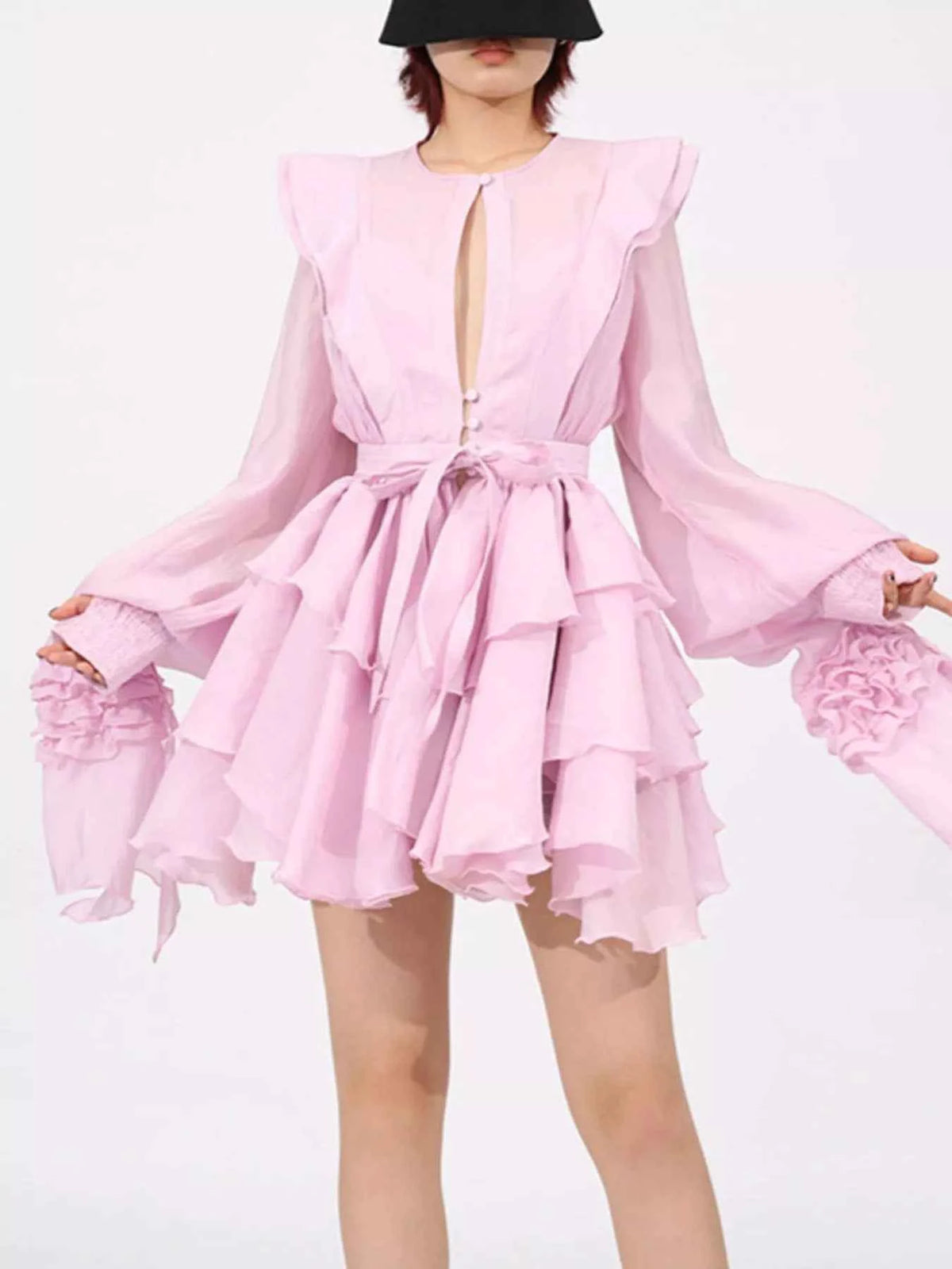 Ruffled Layered Long Sleeve Mini Dress — view 2