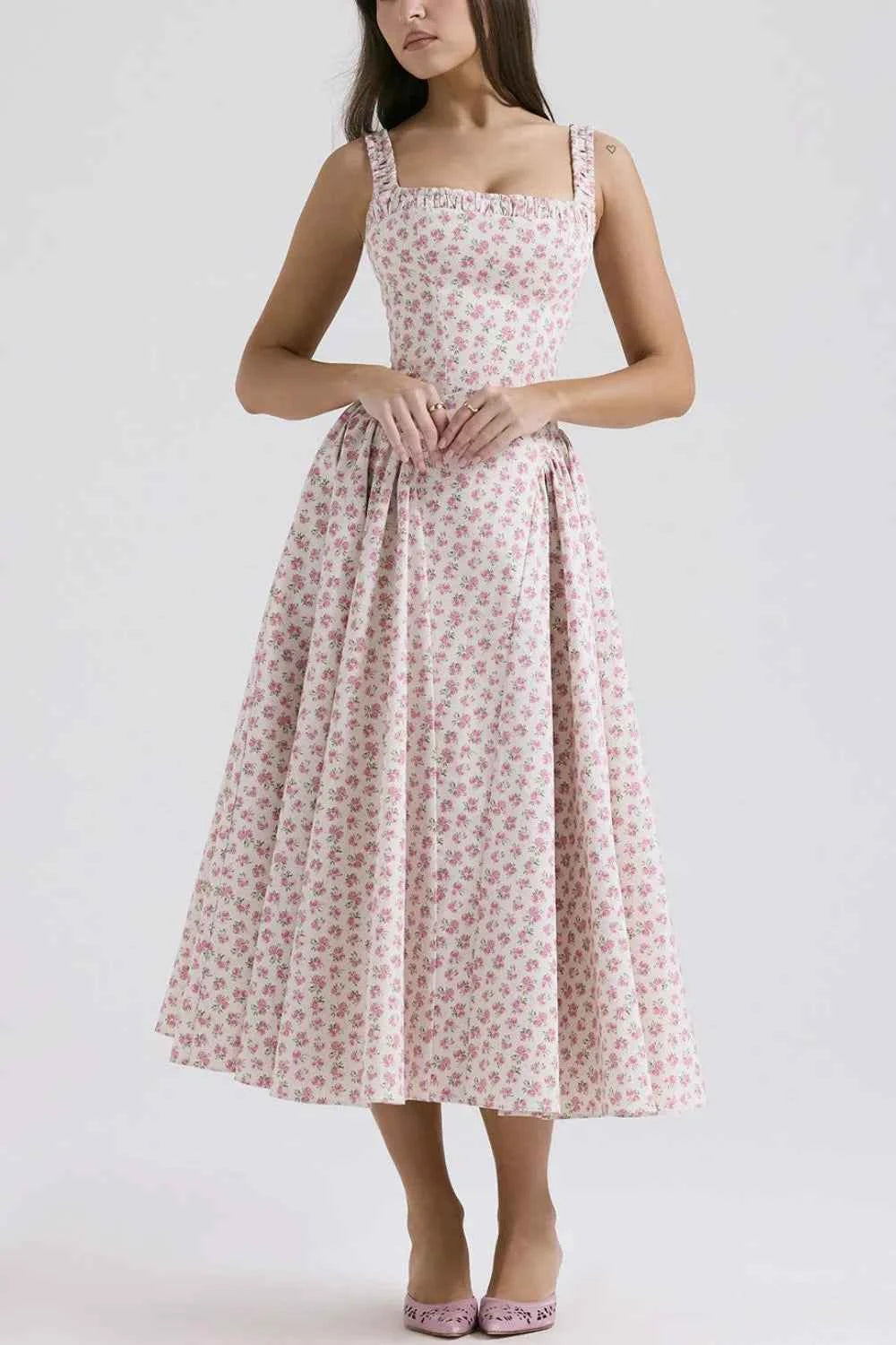 Floral Square Neck Wide Strap Midi Dress — view 2
