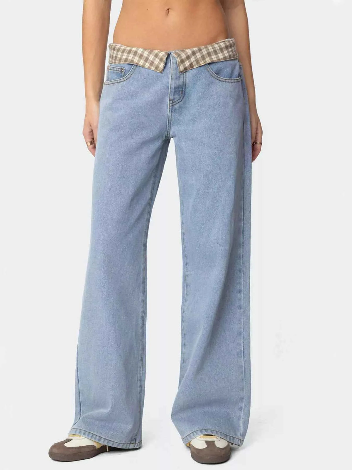 Plaid Trim Wide Leg Jeans — view 2
