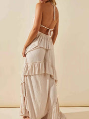 Chic Ruffled Halter Neck Maxi Dress for Effortless Style — view 16