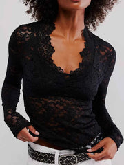V-Neck Long Sleeve Lace Top — view 3