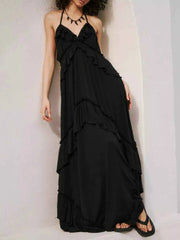 Chic Ruffled Halter Neck Maxi Dress for Effortless Style — view 11