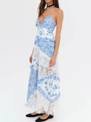 Lace Floral Print Ruffle Trim Maxi Dress — view 6