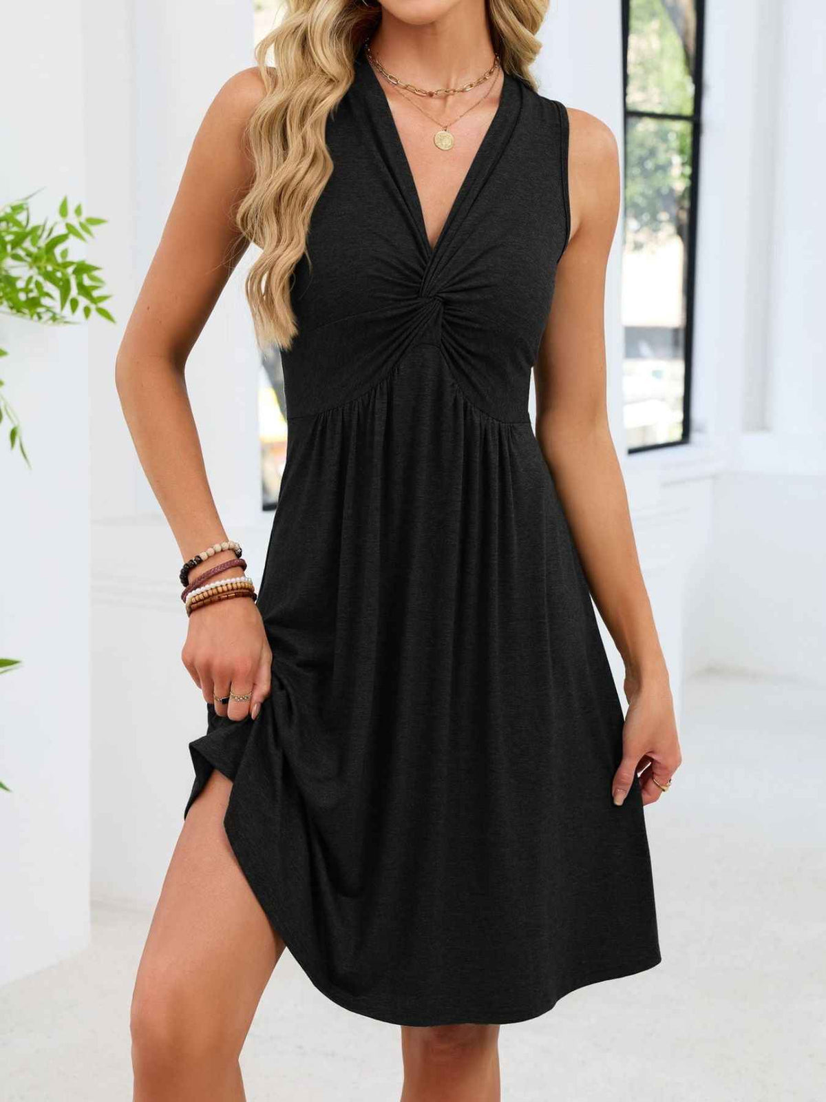 Sleeveless Twist Knot Front Casual Dress - Effortless Style & Comfort — view 28