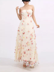 Floral Applique Strapless Tulle Maxi Dress — view 2