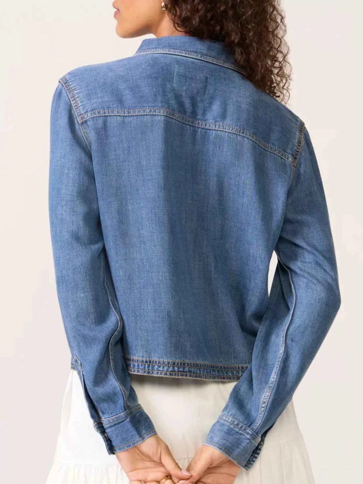 Half Snap Cropped Denim Top — view 2