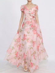 Floral Ruffled Short Sleeve Maxi Dress — view 7