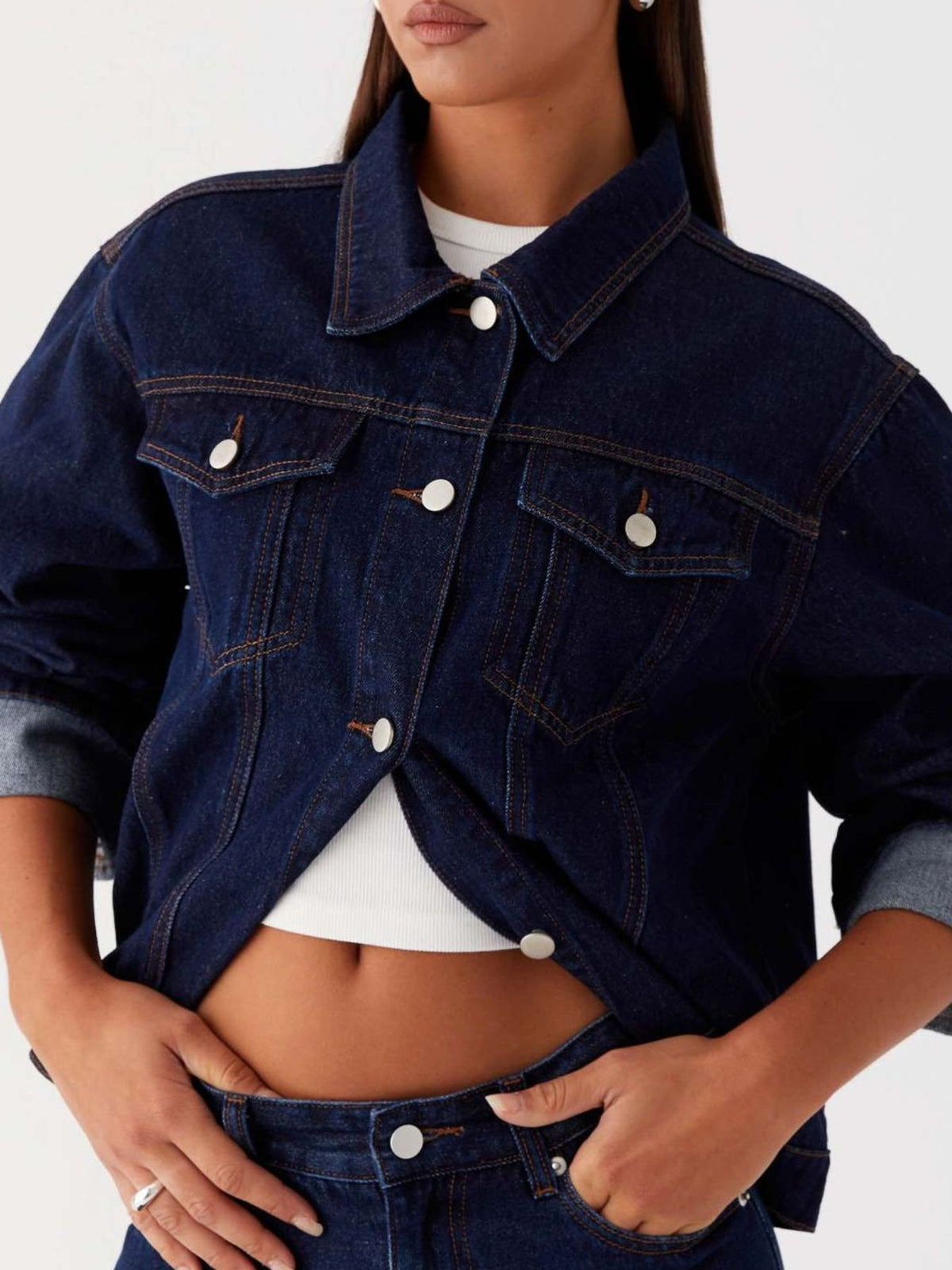 Button Down Cropped Oversized Denim Jacket — view 15