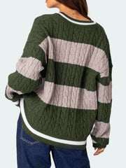 Striped Cable Knit V-Neck Sweater — view 17