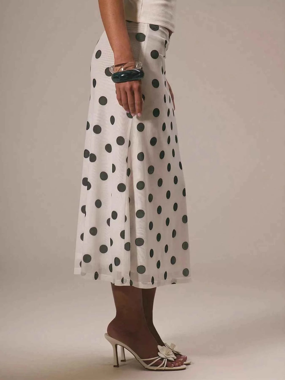 Chic & Versatile Polka Dot Midi Skirt for Effortless Style — alternate view