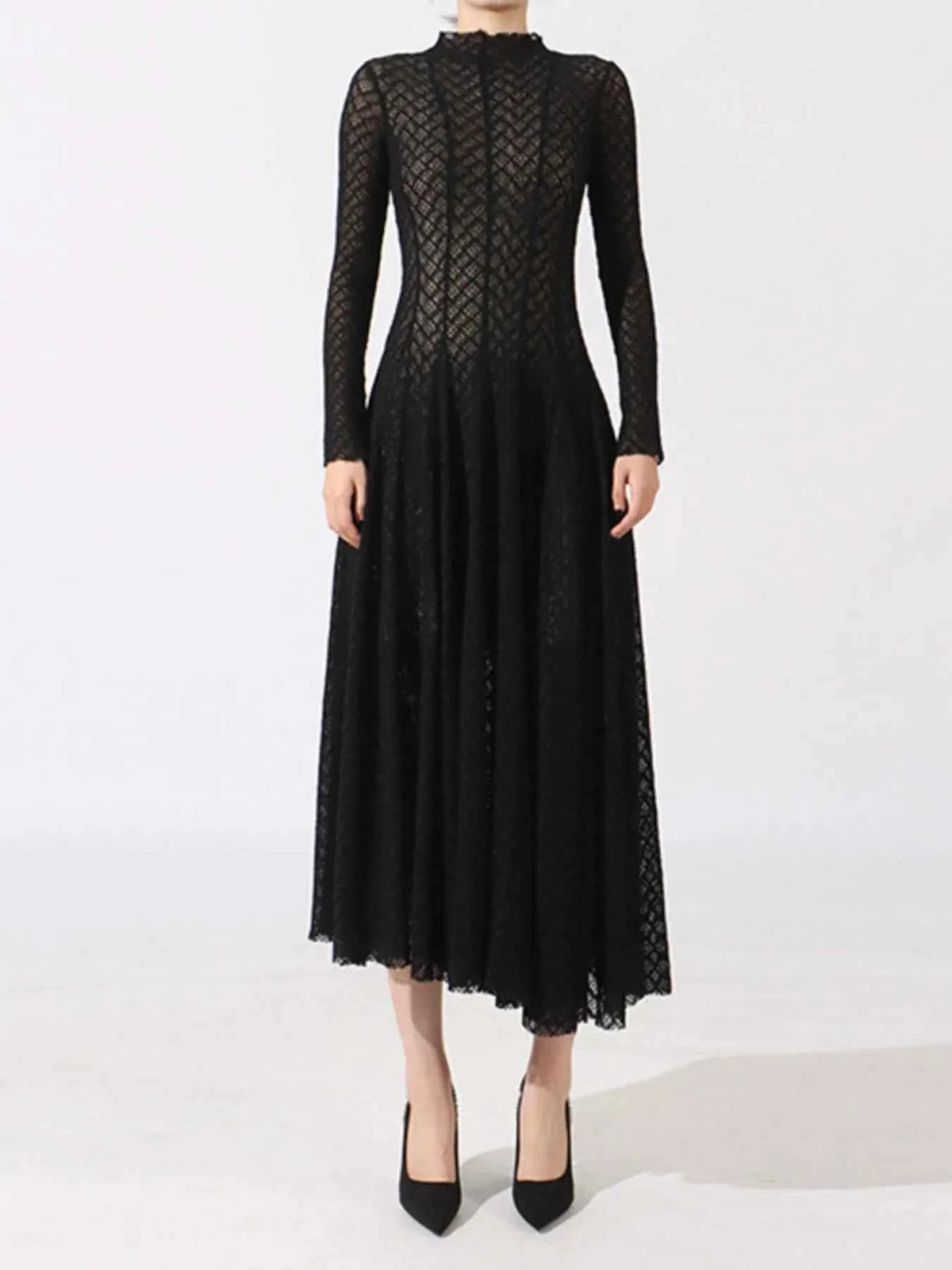 Lace Mock Neck Long Sleeve Dress — view 3
