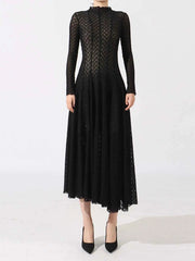 Lace Mock Neck Long Sleeve Dress — view 3