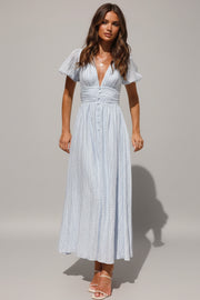 V-Neck Puff Short Sleeve Midi Dress - Effortless Elegance — view 5