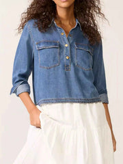 Half Snap Cropped Denim Top — view 5