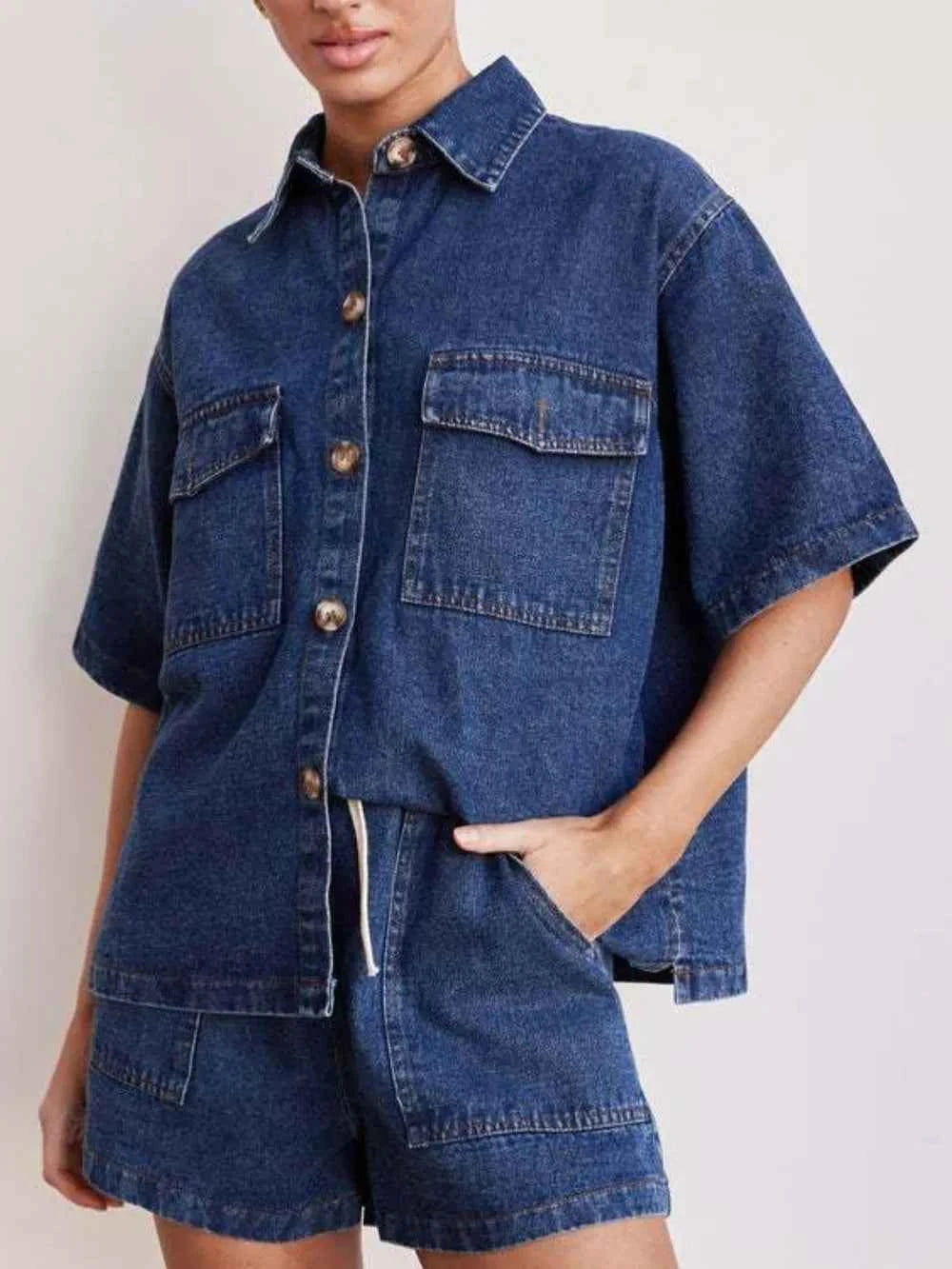 Button Up Half Sleeve Denim Shirt — view 1