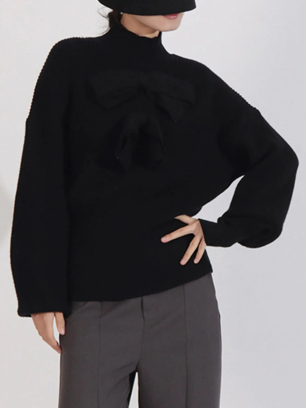 Bow Front Turtleneck Long Sleeve Sweater — view 9