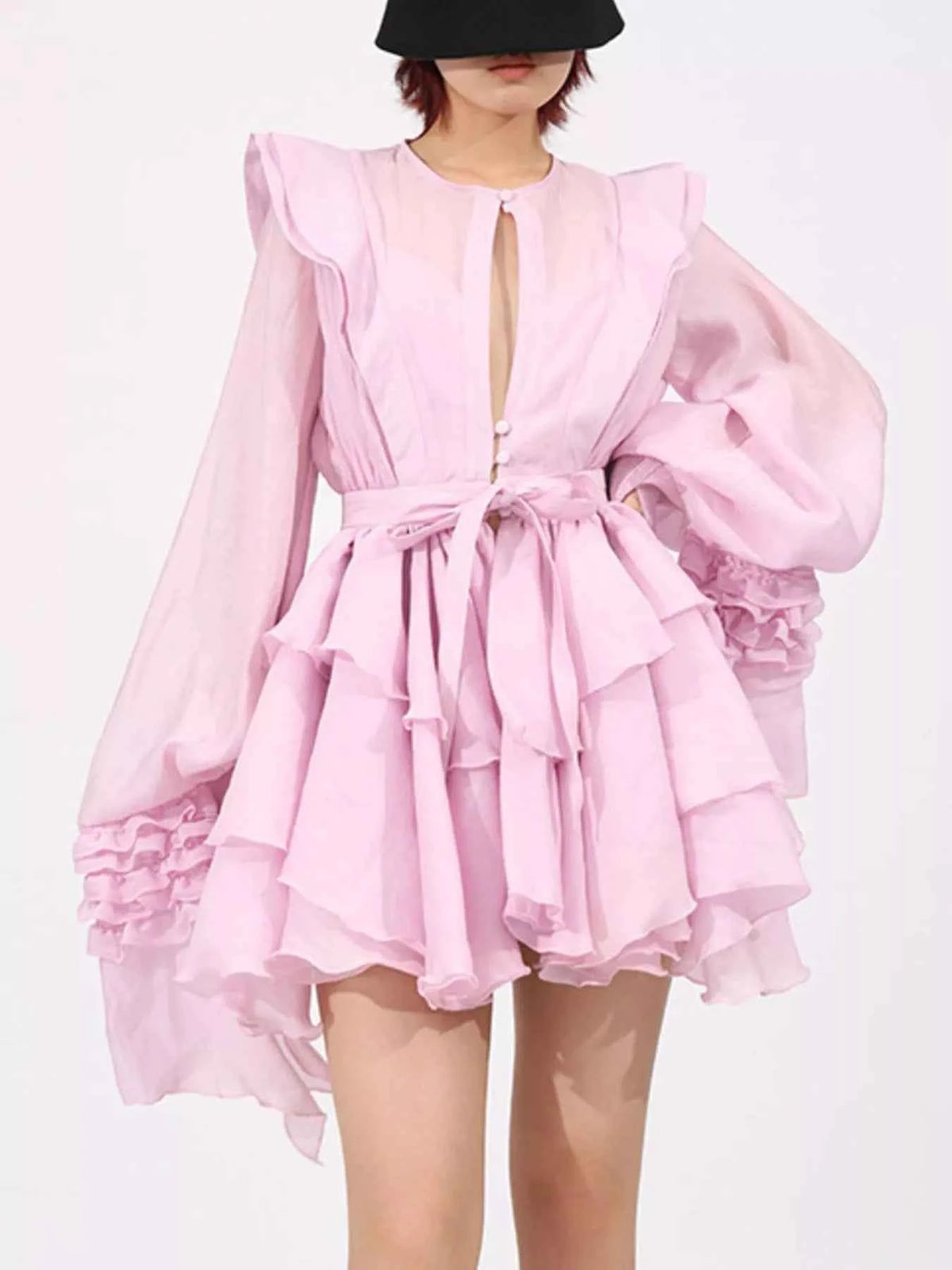 Ruffled Layered Long Sleeve Mini Dress