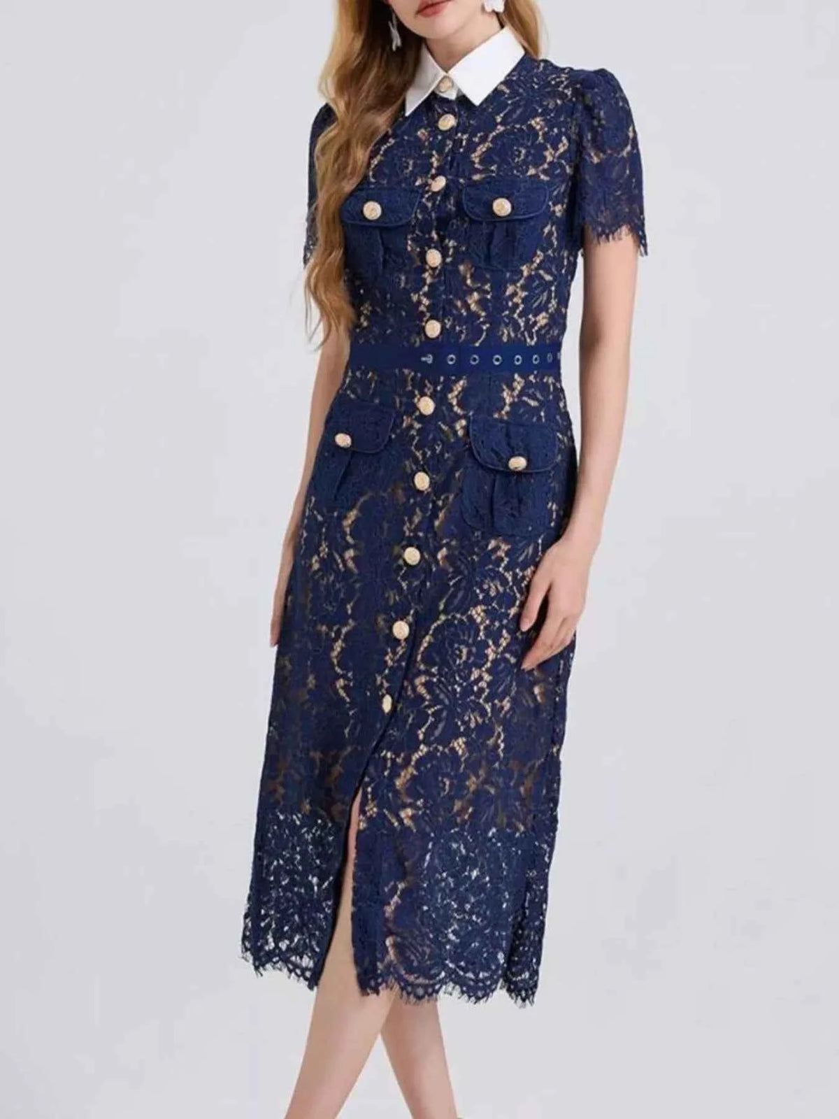 Lace Button-Down Midi Dress — view 2