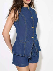 Button Up Sleeveless Denim Top — view 4