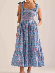 Floral Smocked Tie-Shoulder Midi Dress — view 2
