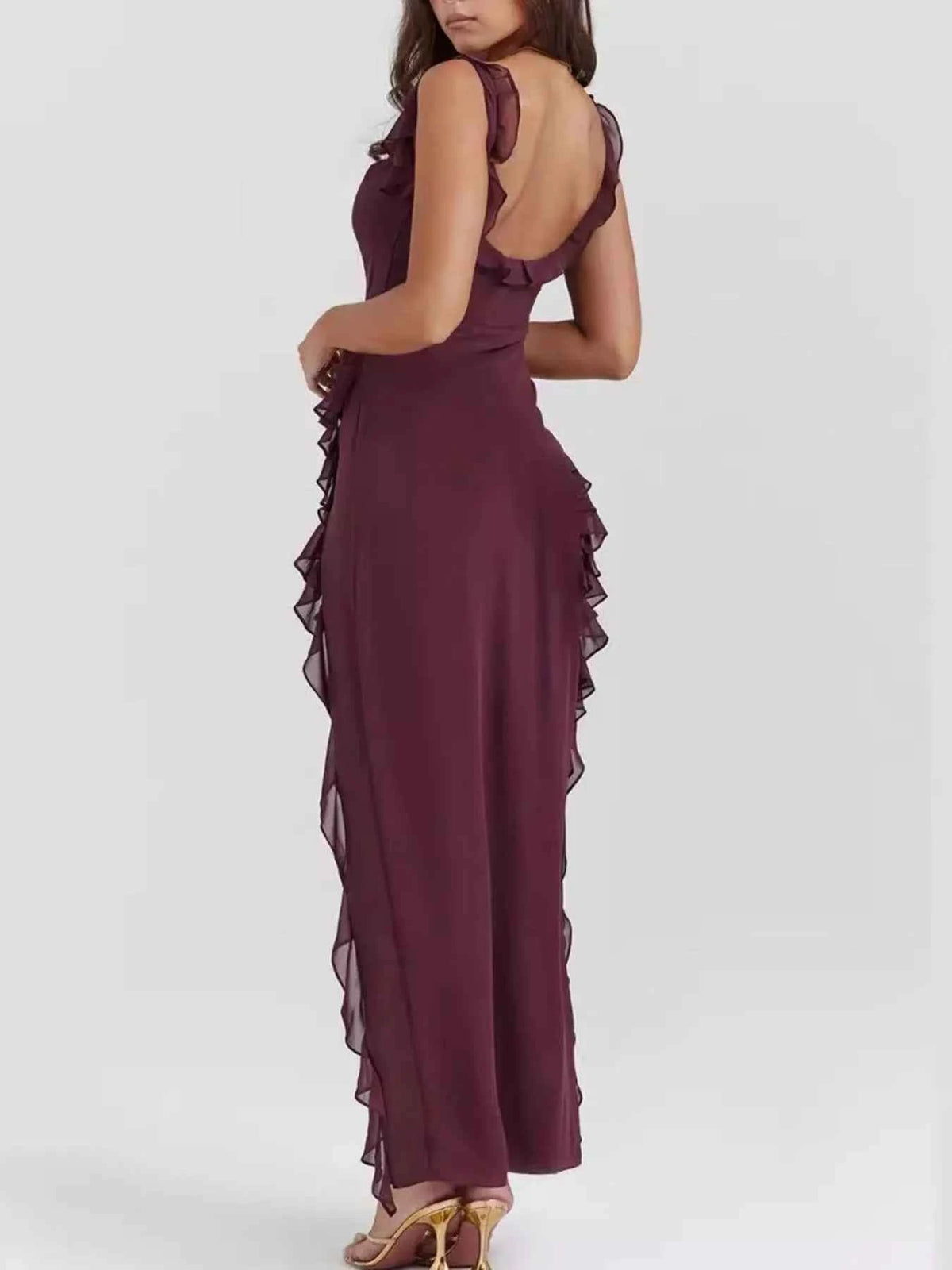 Split Ruffled Square Neck Maxi Dress — view 3