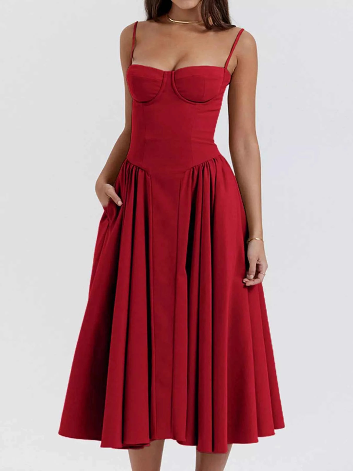 Sweetheart Neck Spaghetti Strap Midi Dress — view 1