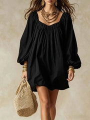 Chic Flowy Balloon Sleeve Mini Dress for Effortless Style — view 11