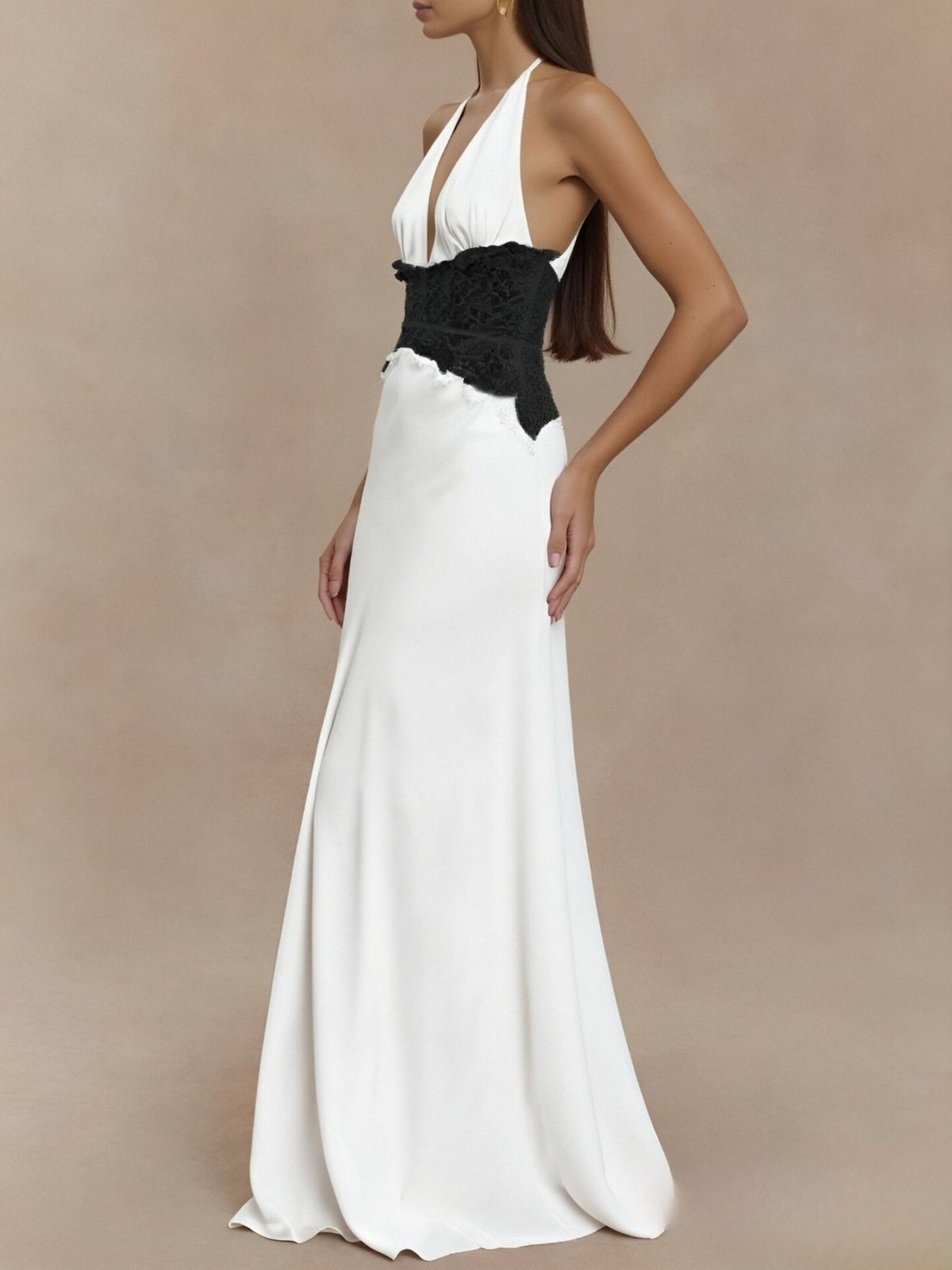 Halter Neck Lace Trimmed Maxi Dress — view 12