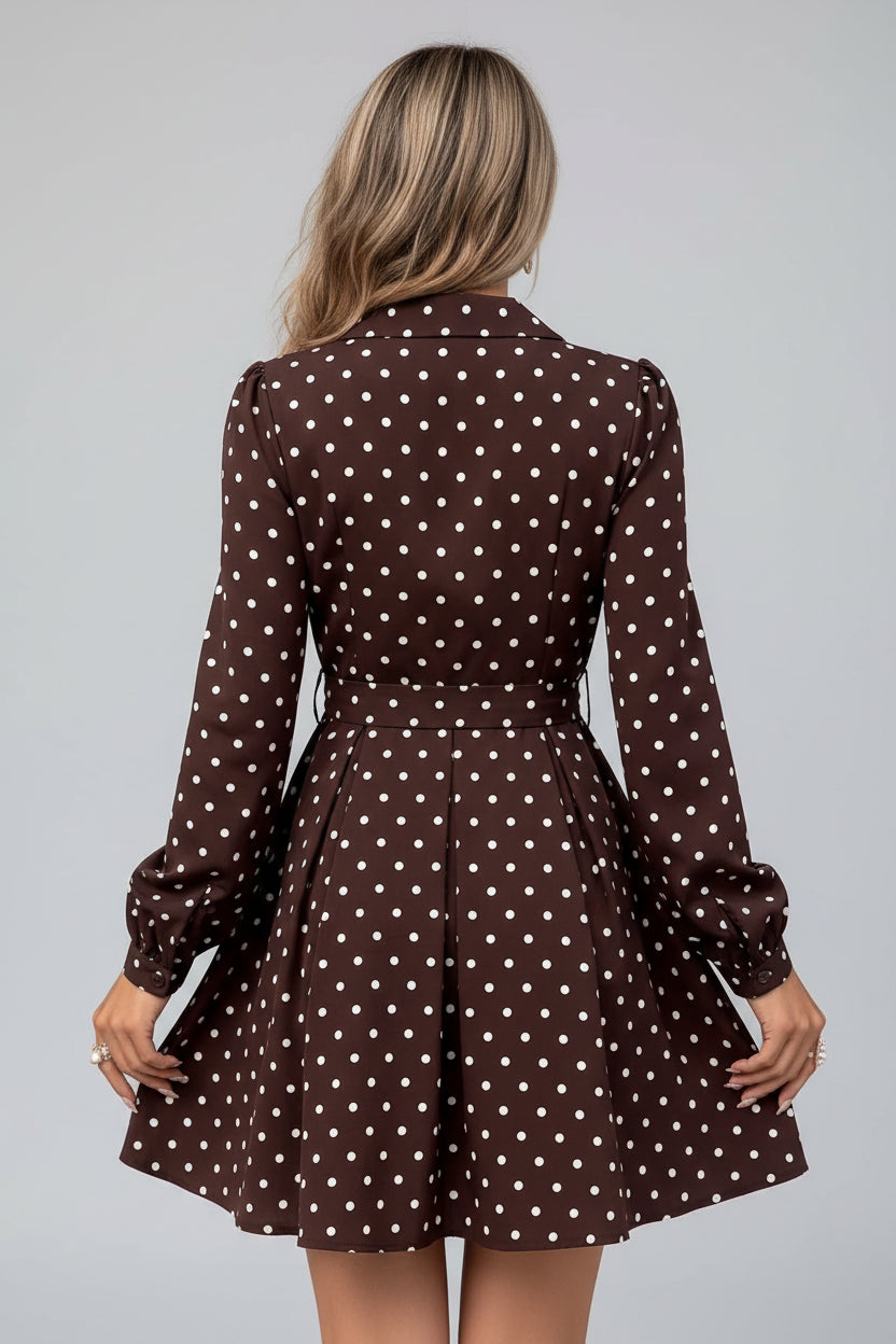 Polka Dot Long Sleeve Shirt Dress — view 6