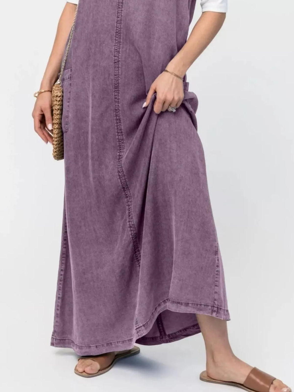 Casual Washed Denim Cami Maxi Dress — view 7
