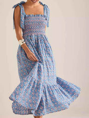 Floral Smocked Tie-Shoulder Midi Dress — view 1